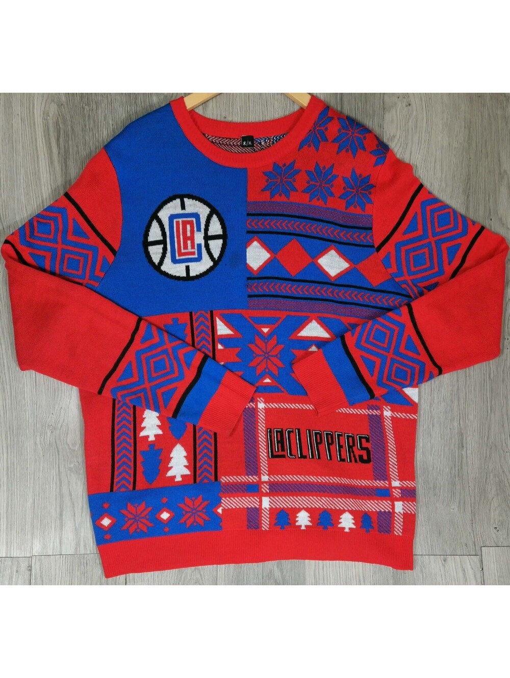 LA Clippers NBA Ugly Christmas Sweater Knit Pullover Red Blue XL #14